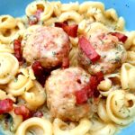 meatballs bacon pasta with tasty sauce