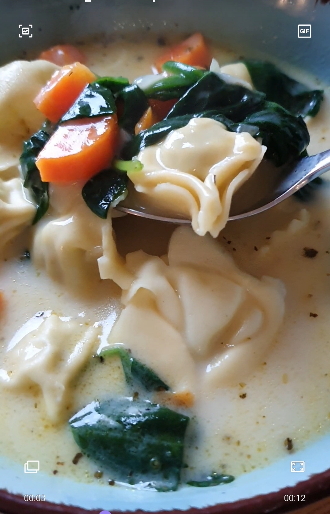 tortellini soup with spinach and milk